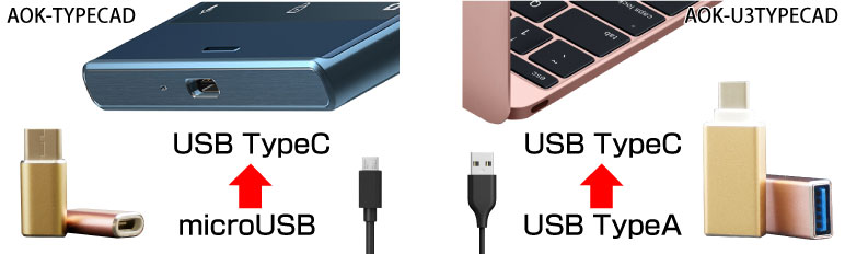 通信・充電対応 USB Type-C変換アダプタ アオテック製品 AOK-TYPECAD/AOK-U3TYPECAD アイティプロテック