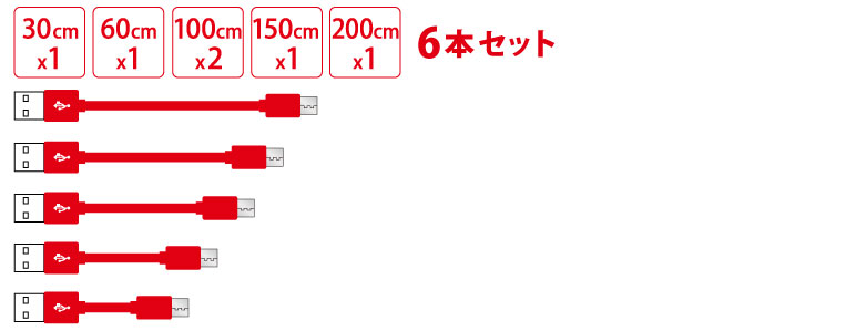 microUSBケーブル ハイグレードタイプ6本セット IPT-6SETMB24-JUST アイティプロテック