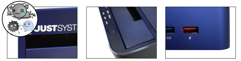 JUSTロゴ入りUSB3.0ハブ付デスクトップシェルフ 通 ～紺藍～ IPT-STANDPOWERHUB-JUST/DBL アイティプロテック