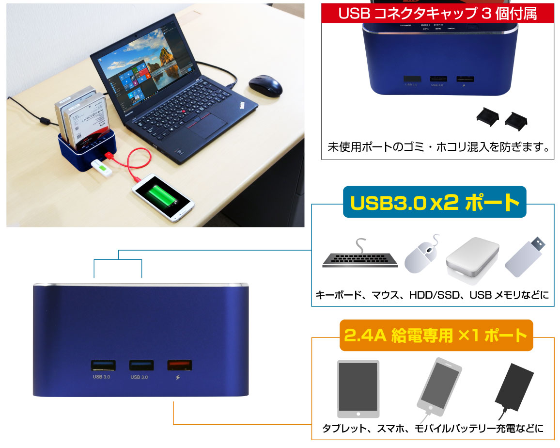 ITPROTECH HDD/SSDクローンスタンドII 紺藍 IPT-ESCLONE3-JUST/DBL アイティプロテック