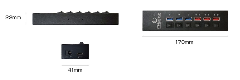 ITPROTECH USB3.2パワーハブBLACK（CLAMP&SWITCH） IPT-POWER6HUB-BK アイティプロテック アイティプロテック