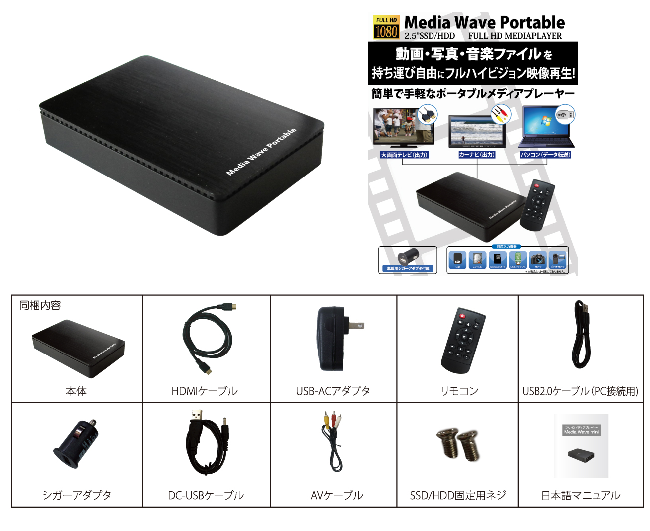 持運び自由フルハイビジョン対応 ポータブルメディアプレーヤー MEDIAWAVE Portable アイティプロテック