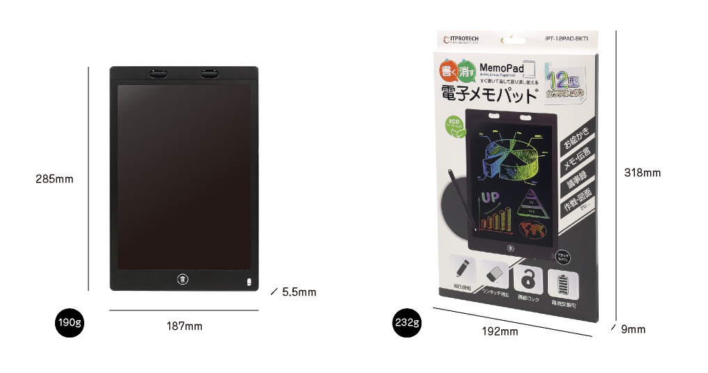 12型LCD電子メモパッド IPT-12PAD-BKTI アイティプロテック
